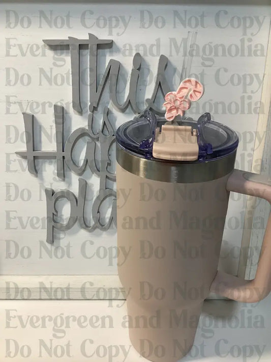 Pink and white candy cane Straw Topper 10mm