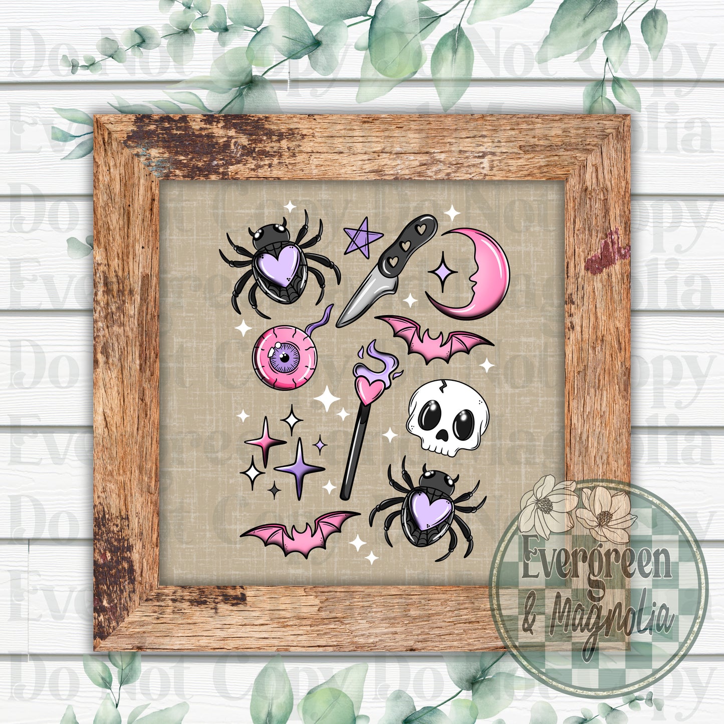 Spooky things collage (pink)