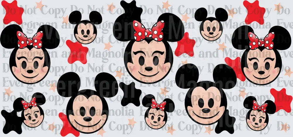 Iconic Mouse Emoji Faces Stars Pattern Red Black Bow