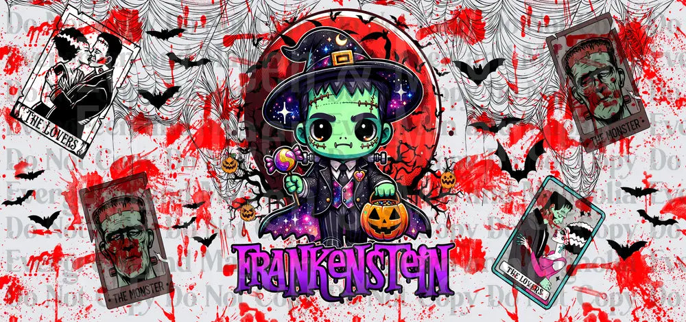 Cute Kawaii Frankenstein Witch Halloween Tarot Card Collage
