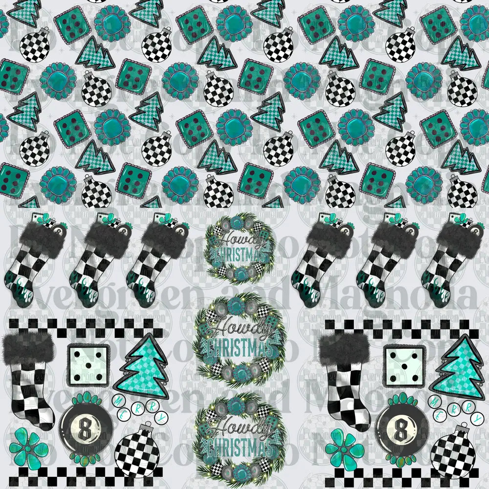 Howdy Christmas Checkered Western Teal Holiday Bundle
