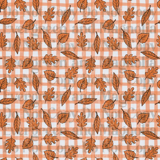 Fall Autumn Leaves Orange Gingham Plaid Pattern