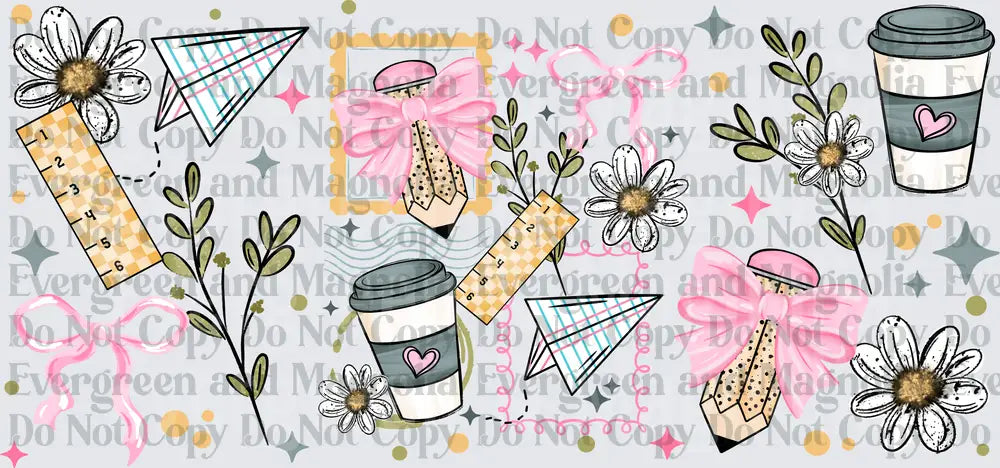 Coquette Back to School Pencils Bows Coffee Cups Daisies
