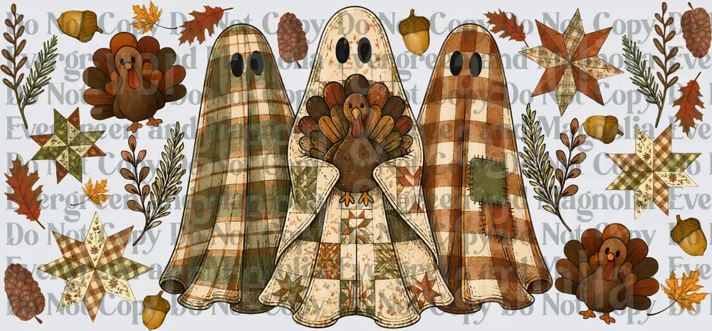 Plaid Quilt Ghost Trio Thanksgiving Fall Autumn Bundle