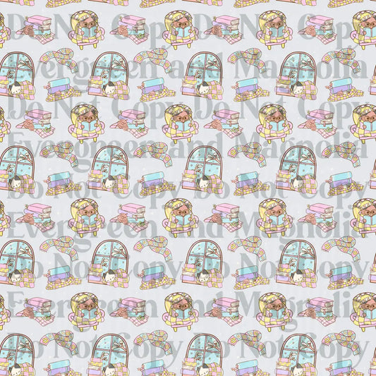 Cozy Reading Owl Cat Kawaii Pastel Pattern Bundle