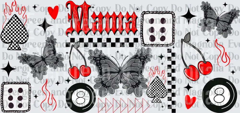 Mama Gothic Red Black Rockabilly Butterfly Dice Cherry 8 Ball