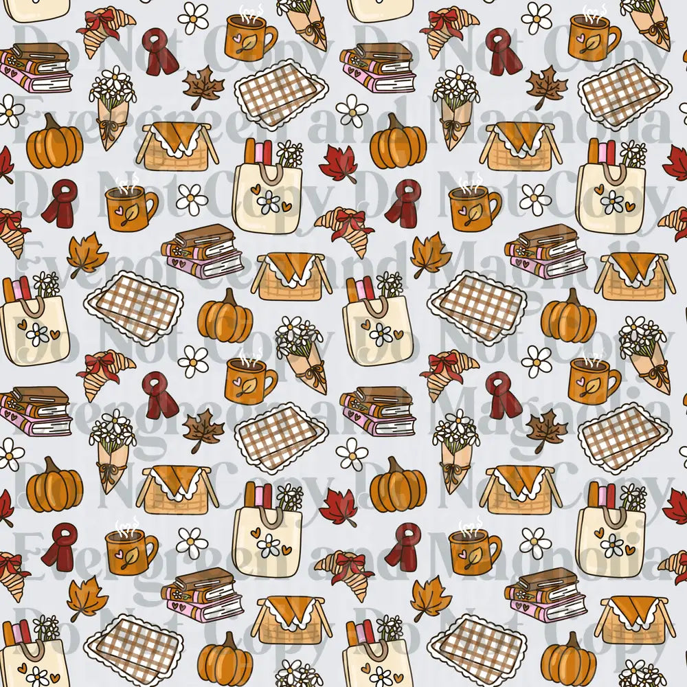 Cozy Fall Autumn Seamless Pattern Pumpkins Books Tote Bags