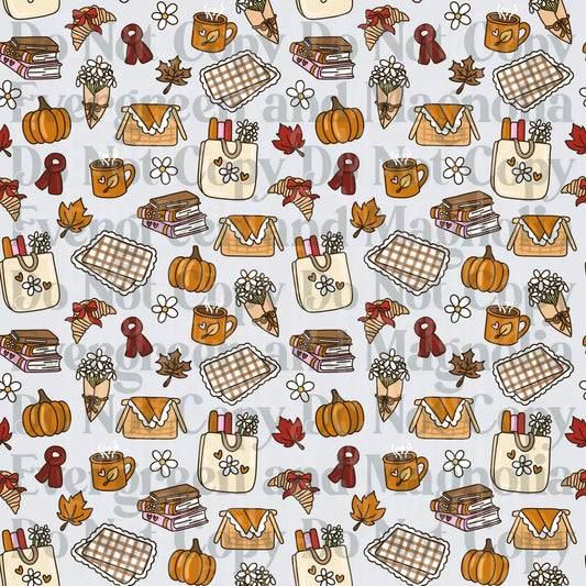 Cozy Fall Autumn Seamless Pattern Pumpkins Books Tote Bags