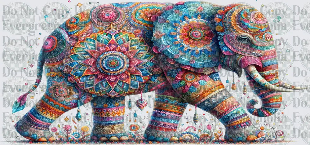 Colorful Mandala Boho Elephant with Hanging Jewels