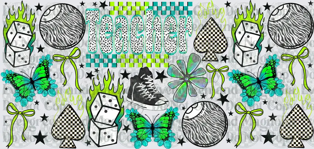 Y2K Teacher Grunge Punk Retro Neon Green Elements Sheet