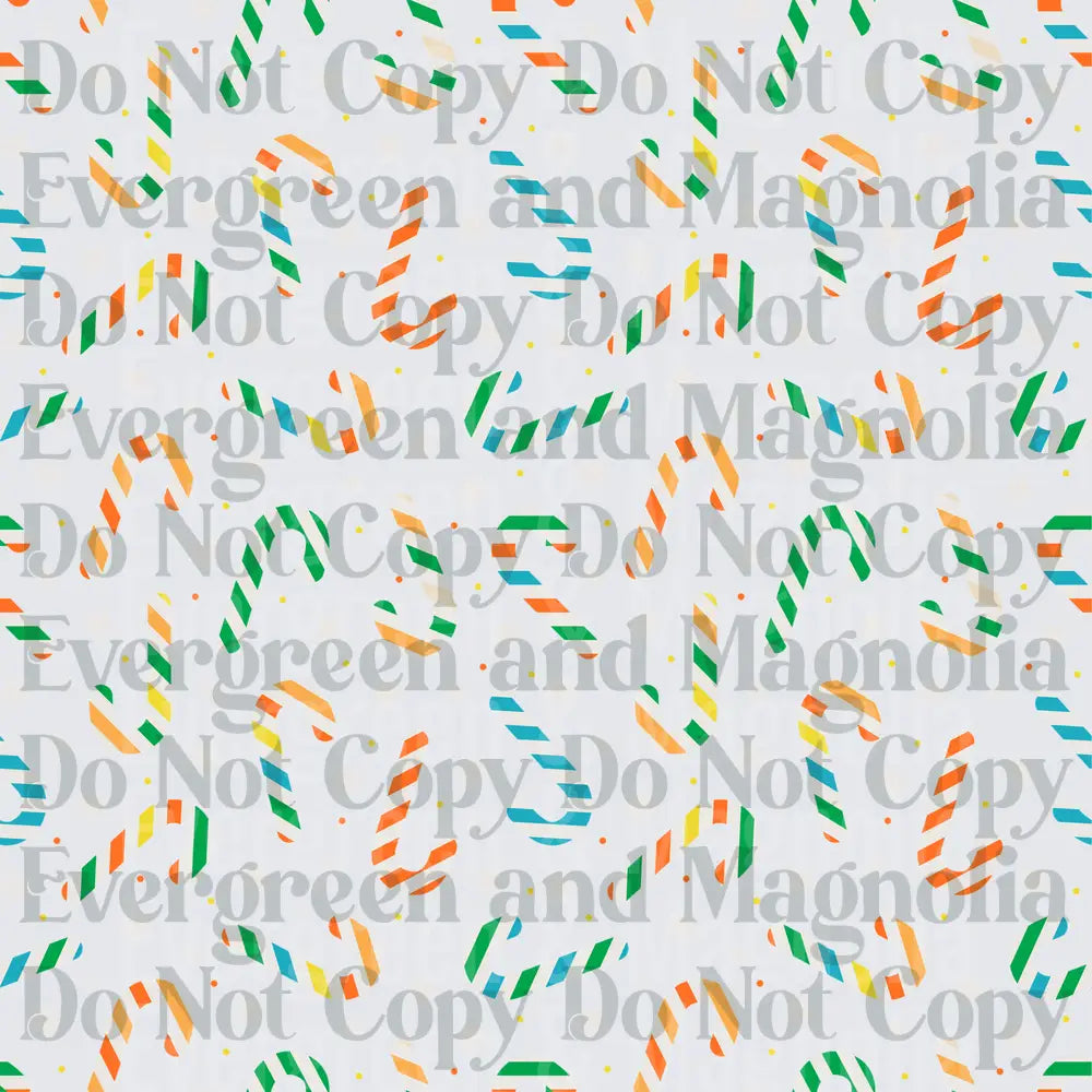 Colorful Candy Cane Seamless Pattern with Stars