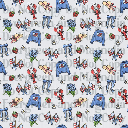Patriotic Summer Pattern Red White Blue American Icons