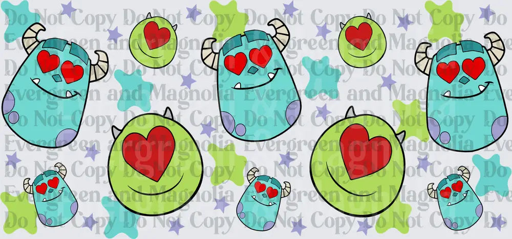Cute Monster Heart Eyes Valentine Pattern