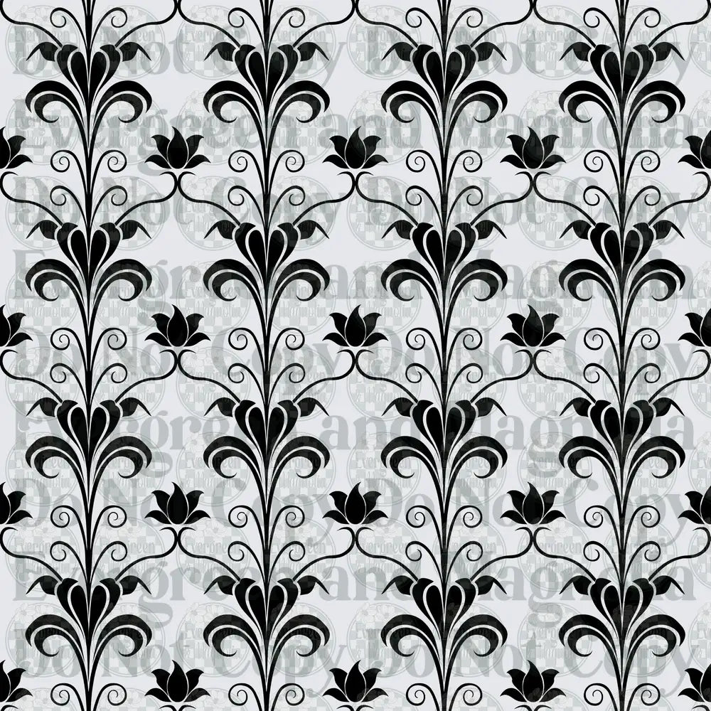 Black and White Art Nouveau Floral Damask Repeat Pattern