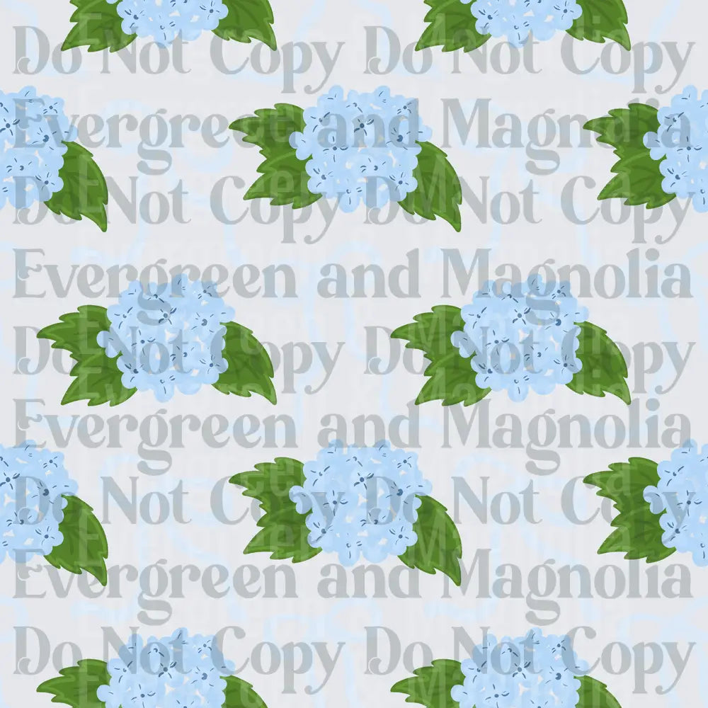 Blue Hydrangea Blooms and Ribbon Bows Floral Pattern