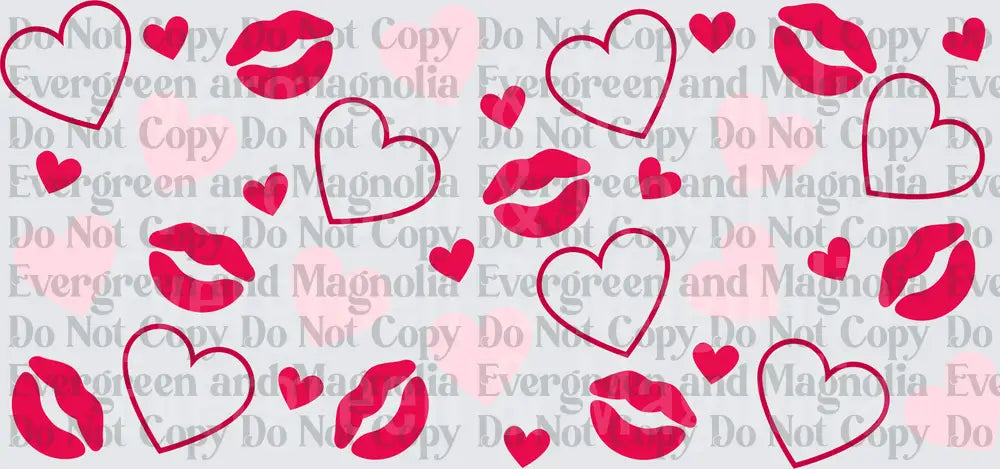Pink Red Hearts and Lipstick Kiss Marks Valentine Pattern