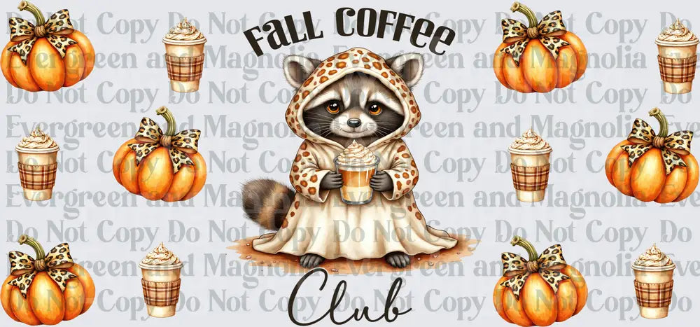 Fall Coffee Club Raccoon in Leopard Hoodie Pumpkin Latte