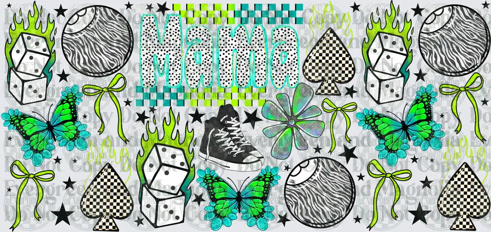 Mama Y2K Grunge Neon Green Checkered Butterfly Gang Sheet