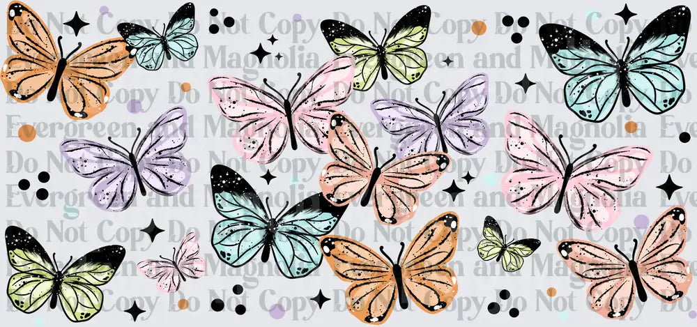 Pastel Butterfly Collage with Stars and Dots