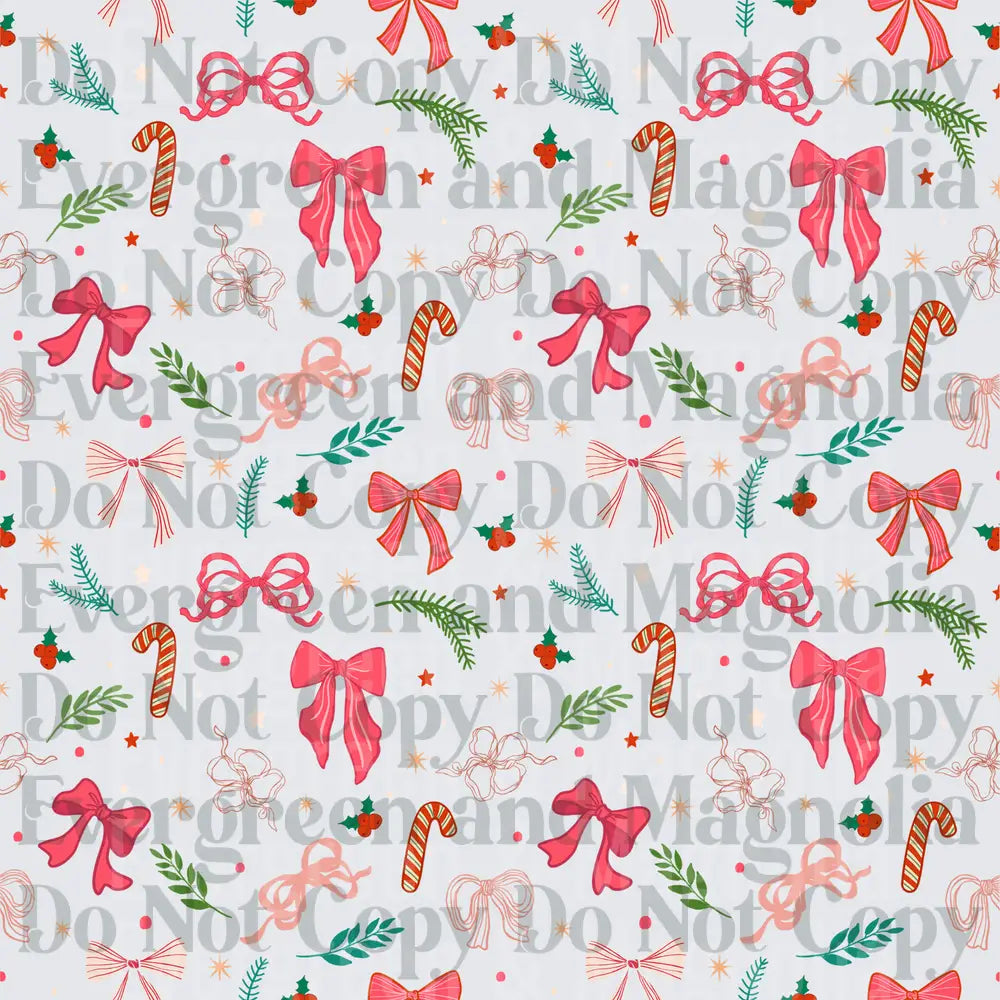 Christmas Bows Candy Canes Holly Branches Pattern