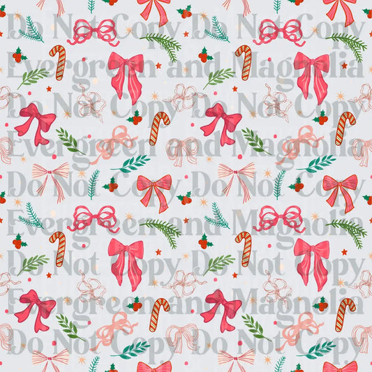 Christmas Bows Candy Canes Holly Branches Pattern