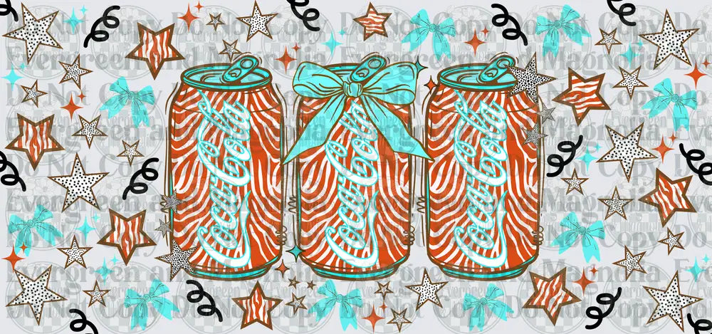 Zebra Print Soda Cans Teal Bow Stars Confetti Wrap