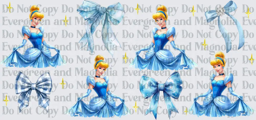 Elegant Blue Ball Gown Princess with Bows and Sparkles