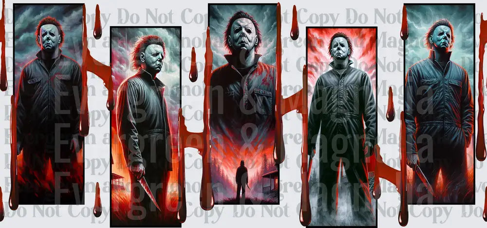 Five Panel Masked Slasher Horror Villain Blood Drip Collage