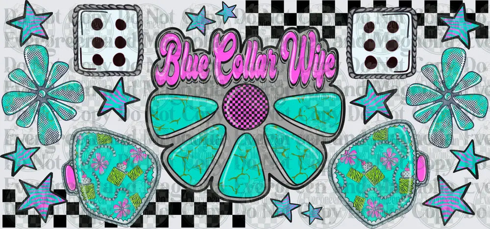 Blue Collar Wife Turquoise Flower Retro Checkered Dice Wrap
