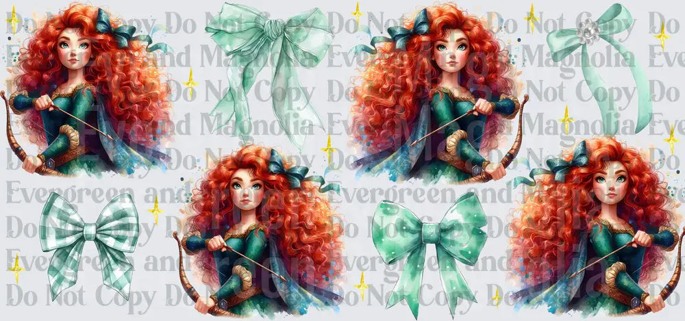 Curly Red Hair Archer Princess with Bows and Sparkles