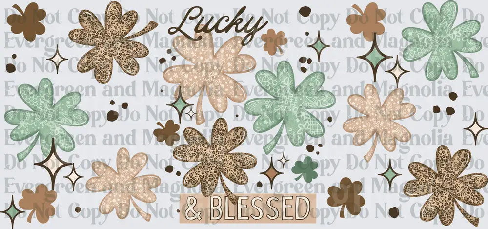 Lucky & Blessed Boho Leopard Floral Four Leaf Clovers