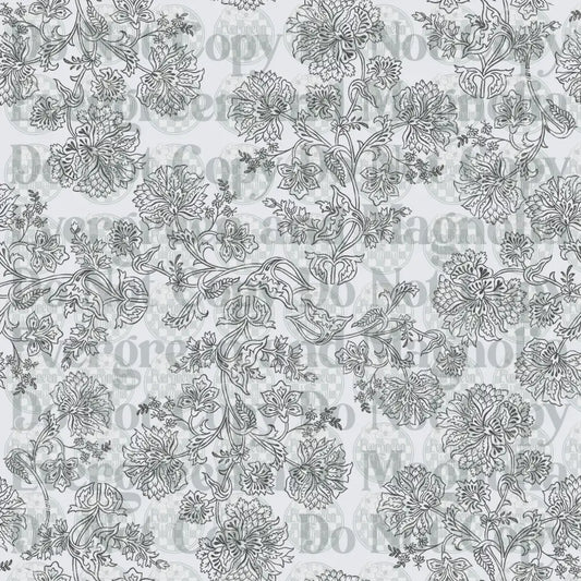 Black and White Jacobean Floral Vine Repeat Pattern