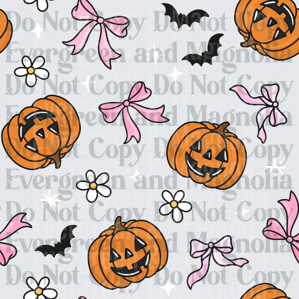 Coquette Halloween Jack-o-Lanterns Pink Bows Bats Daisies