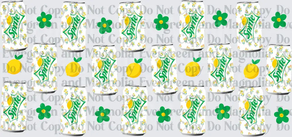 Lemon Lime Soda Can Repeat Pattern With Floral Accents