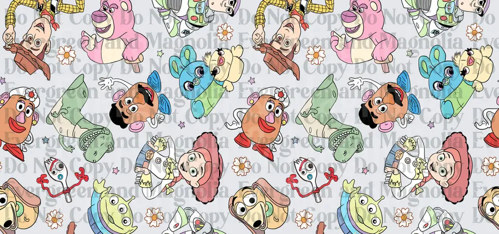 Animated Toy Characters Seamless Scatter Pattern