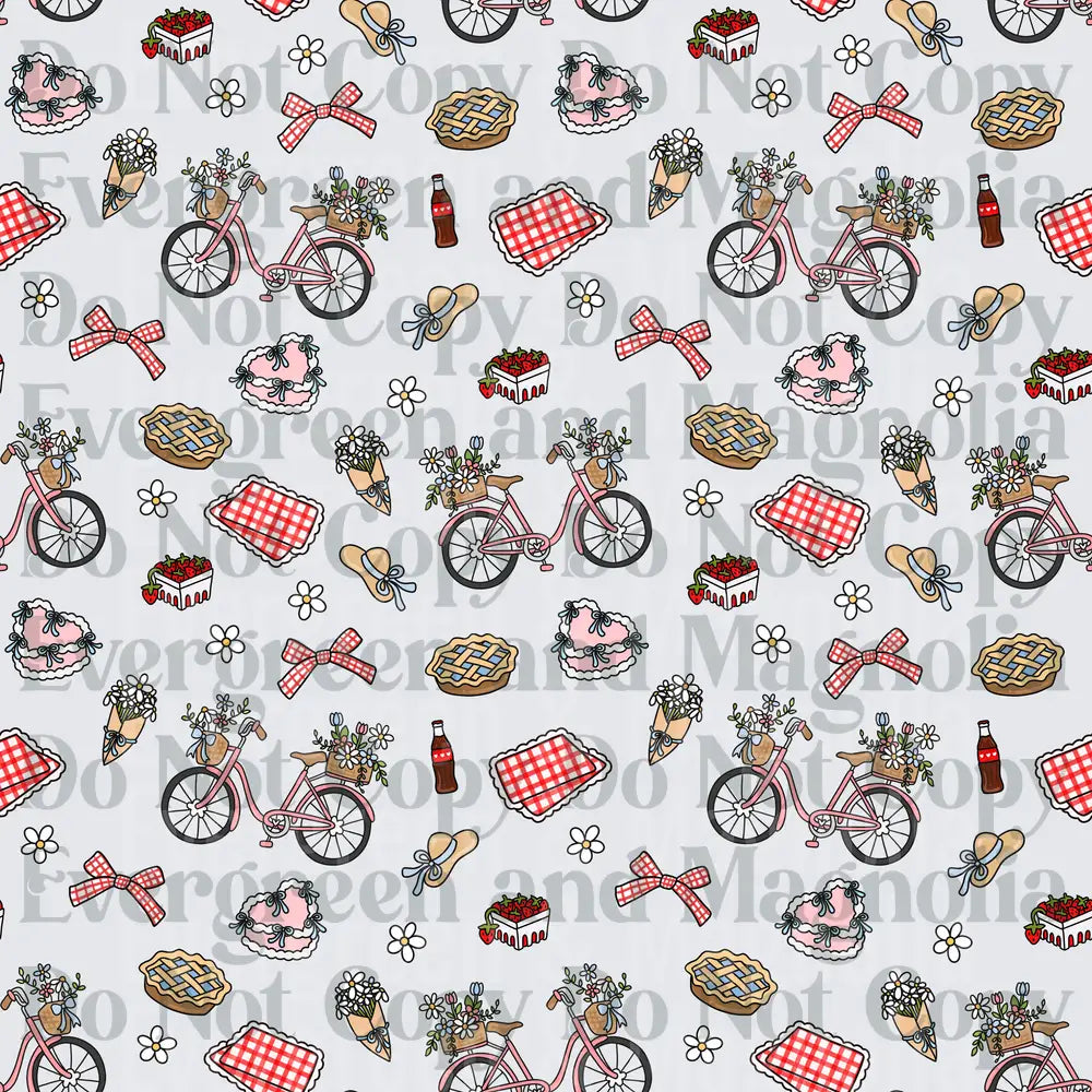 Vintage Picnic Pattern Pink Bicycle Gingham Bow Seamless
