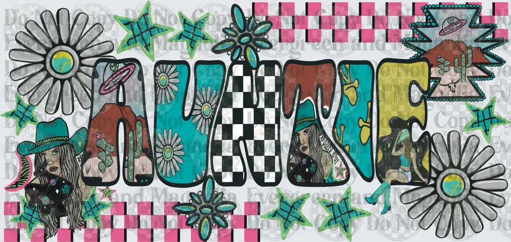 Auntie Boho Western Cowgirl Checkered Groovy Letter Design