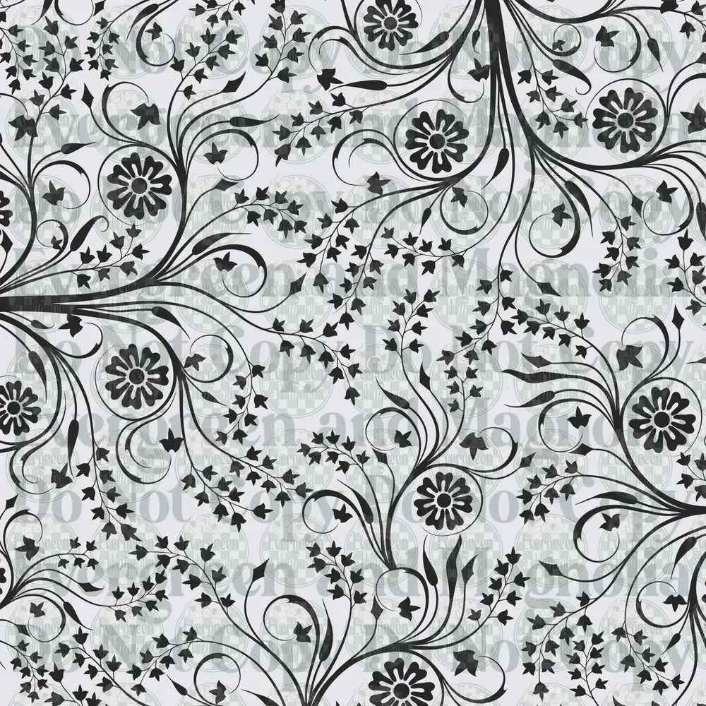 Black and White Floral Swirl Vine Botanical Pattern