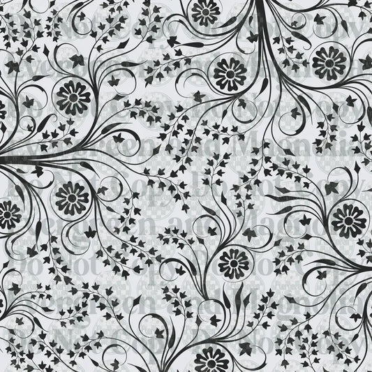 Black and White Floral Swirl Vine Botanical Pattern
