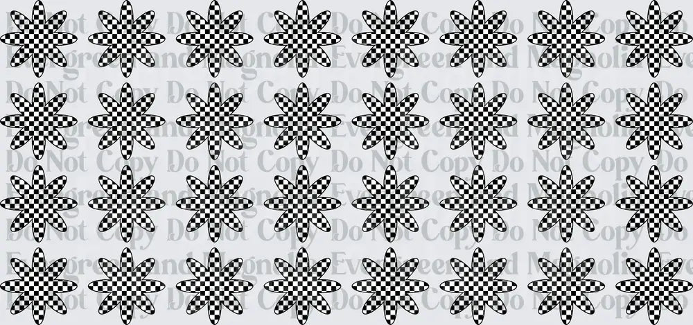 Black and White Checkered Daisy Flower Repeat Pattern
