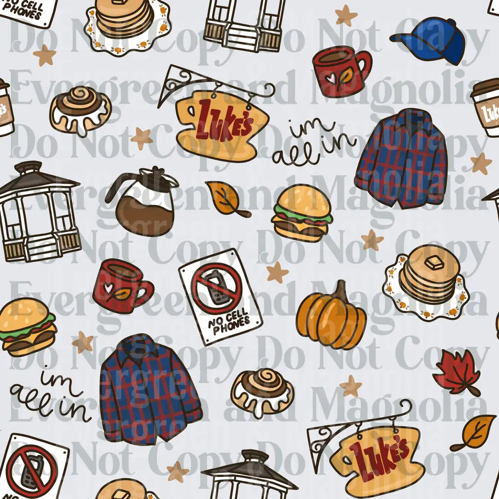 Cozy Diner Seamless Pattern Coffee Pancakes Flannel Fall