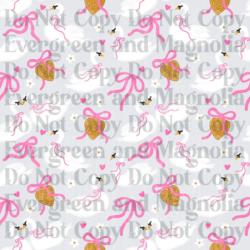Pink Bow Heart Cookie Swan Romantic Valentine Pattern