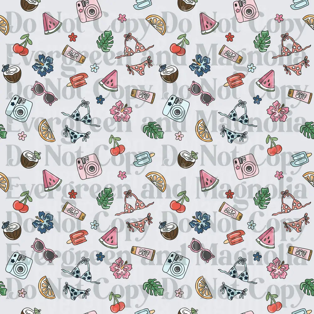 Retro Summer Beach Icons Seamless Pattern