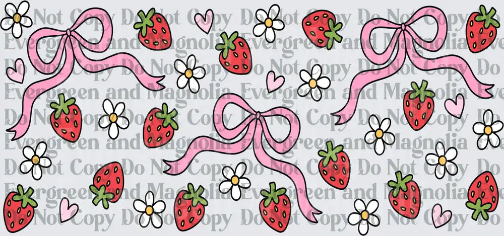 Coquette Pink Bows Strawberries Daisies Hearts Pattern