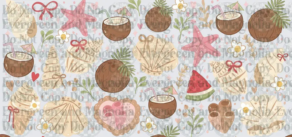 Boho Beach Summer Seashells Coconuts Starfish Pattern