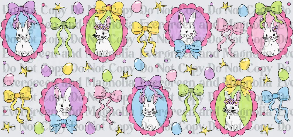 Pastel Easter Bunnies Cameo Frames Bows Eggs Stars