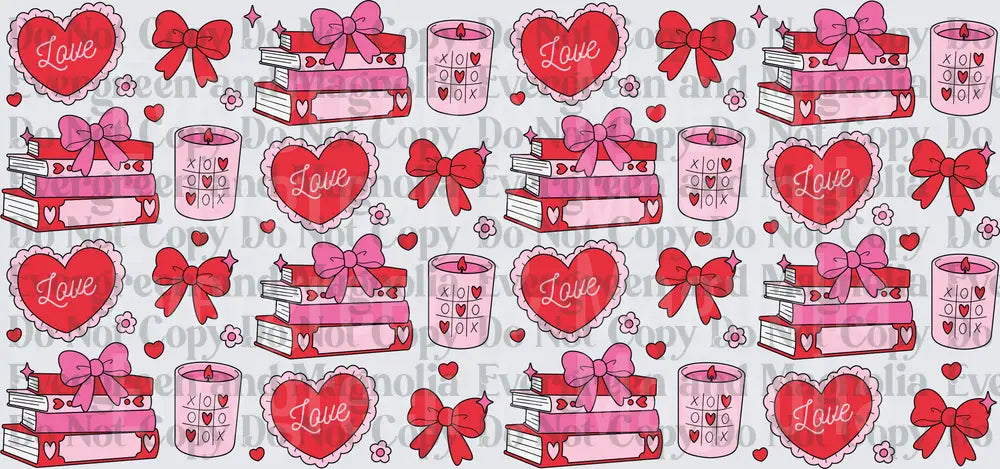 Valentine Love Hearts Books Bows and Candles Pattern