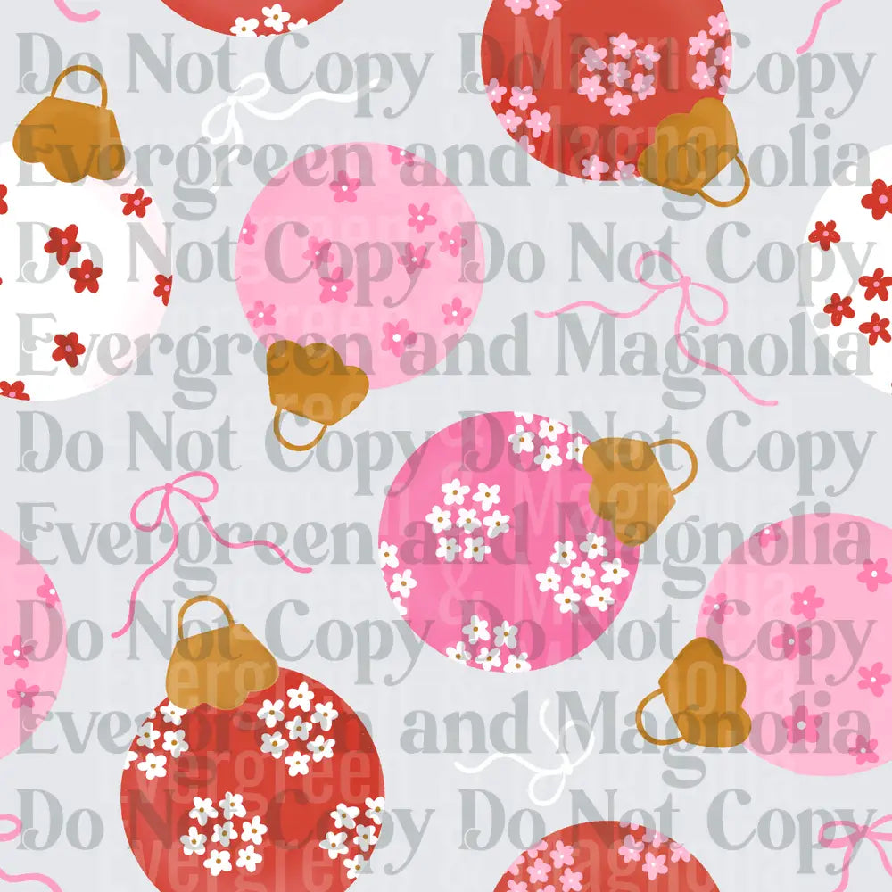 Pink Red Floral Christmas Ornaments Pattern with Bows