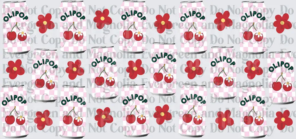 Cherry Soda Can Pink Checkered Floral Pattern
