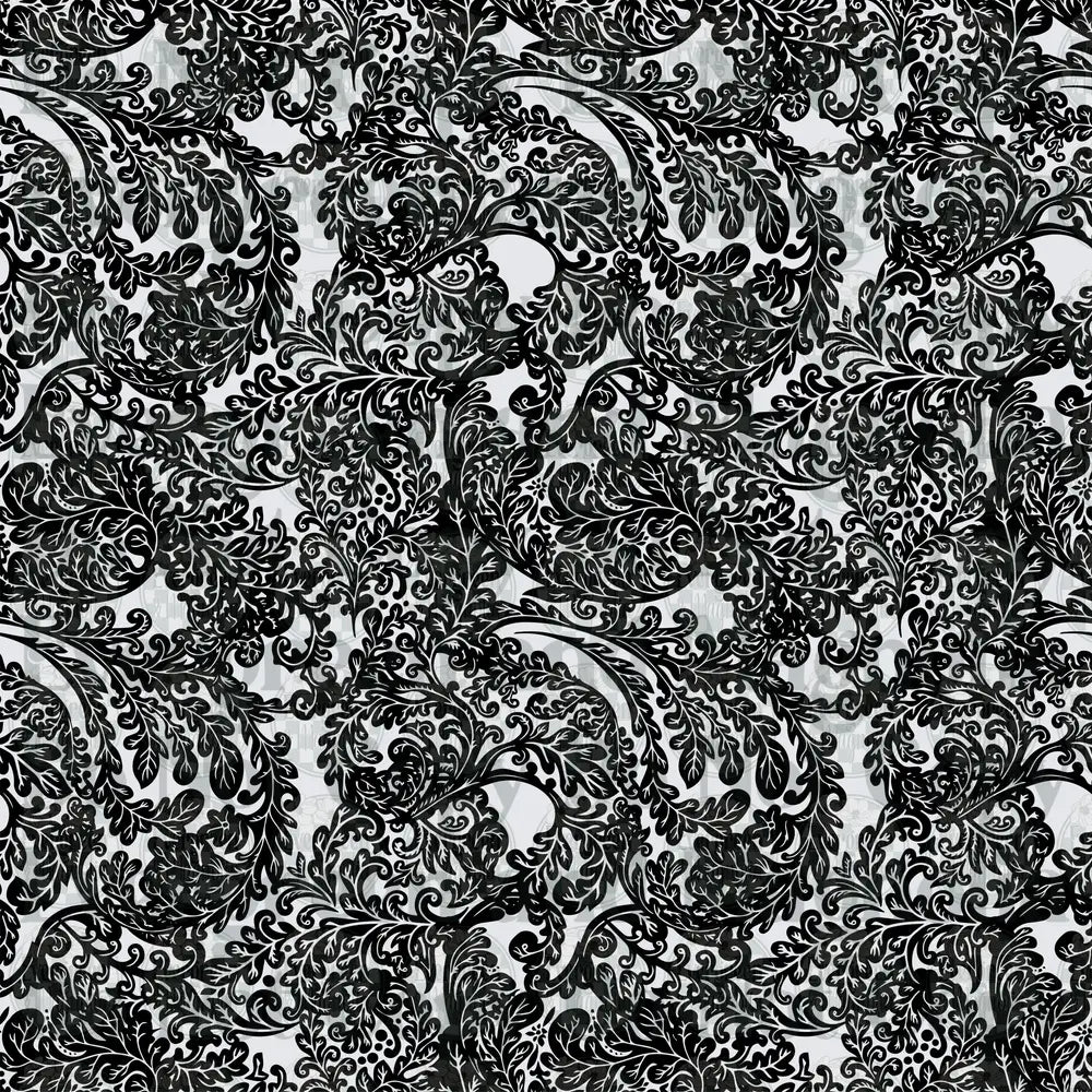 Black White Baroque Floral Damask Scroll Pattern